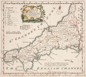 18th century Map of Cornwall Naming the Hundreds